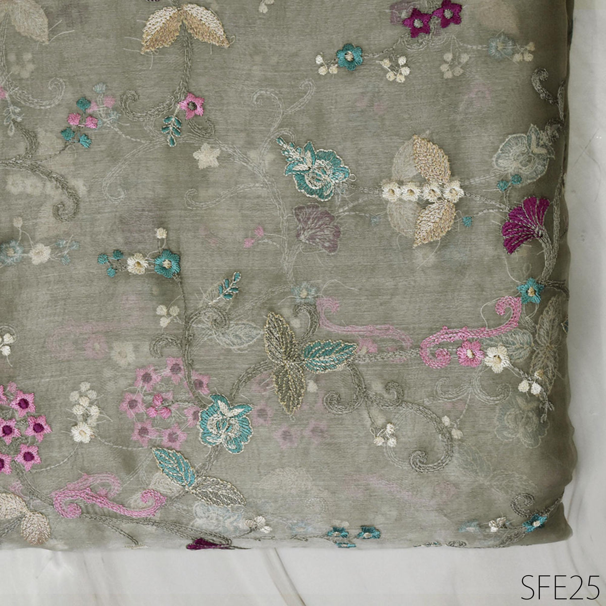 Elephant Gray Embroidered Organza Silk 144 Fabric main image 1