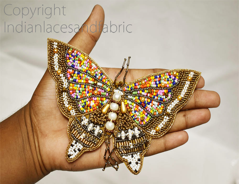 1 Piece Butterfly Beaded Patches Appliques Indian Handmade Sewing Decorative Wedding Dresses DIY Crafting Home..