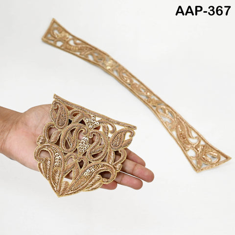 Decorative Zardosi Gold Collar Handcrafted Indian Floral Design Scrapbooking Embroidered Applique Crafting Decorated Neckline Collar Patches