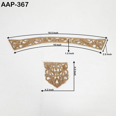 Decorative Zardosi Gold Collar Handcrafted Indian Floral Design Scrapbooking Embroidered Applique Crafting Decorated Neckline Collar Patches