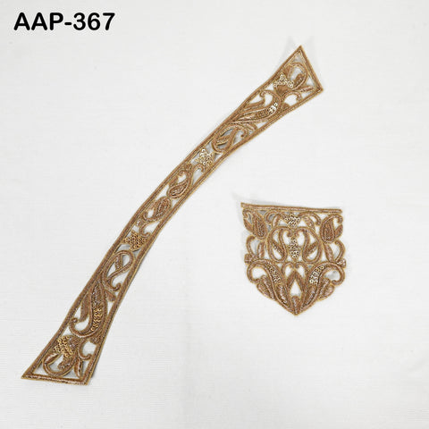 Decorative Zardosi Gold Collar Handcrafted Indian Floral Design Scrapbooking Embroidered Applique Crafting Decorated Neckline Collar Patches