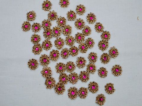 Small size home decoration flower indian costume appliques rhinestone magenta  embellishments embroidery patches beaded bridal appliques headband appliques
