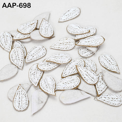 30 White Beaded Patch, Indian Appliques, Embroidery Sew on Patch Decorative Denim Patches DIY Dress Applique Embroidery Hand-crafted Sewing