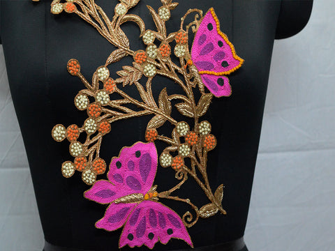 Magenta embroidered wedding dress patch decorative floral thread applique scrap booking home decoration appliques a perfect embellishment for a bridal dresses