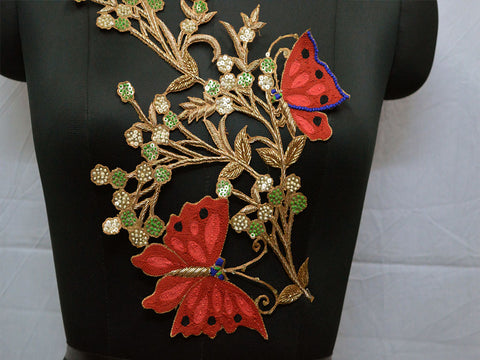 Red embroidered handmade sewing dresses patches decorative floral thread applique chirstmas supplies appliques new unique design for fancy dress
