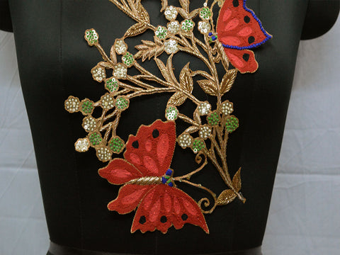 Red embroidered handmade sewing dresses patches decorative floral thread applique chirstmas supplies appliques new unique design for fancy dress