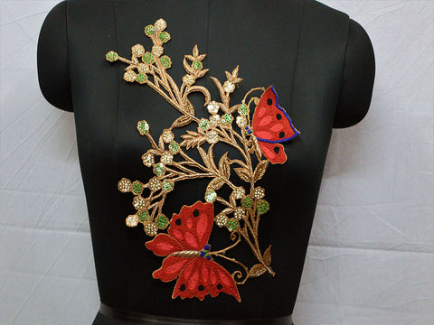 Red embroidered handmade sewing dresses patches decorative floral thread applique chirstmas supplies appliques new unique design for fancy dress