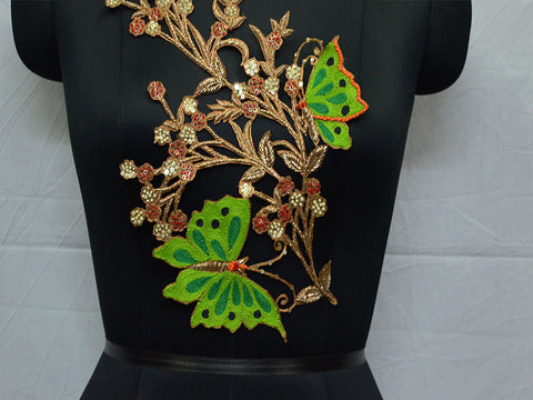 Green decorative embroidered crafting sewing dress patch floral thread applique home decoration appliques handmade scrap booking patches