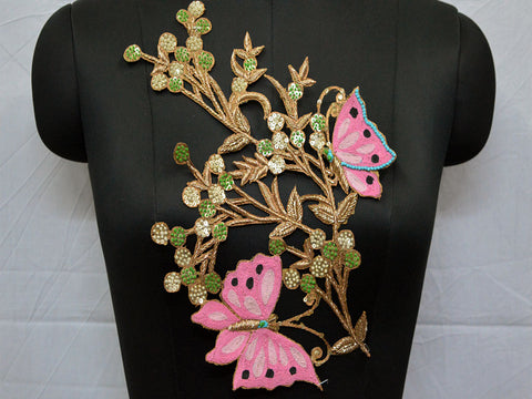Pink embroidered chirstmas sewing dresses decorative floral thread applique scrap booking latest design appliques handmade beautiful patches for making designing sarees