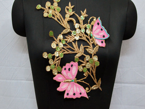 Pink embroidered chirstmas sewing dresses decorative floral thread applique scrap booking latest design appliques handmade beautiful patches for making designing sarees