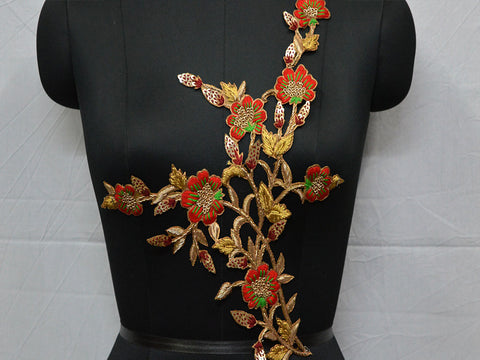 Floral design appliques red embroidered beautiful stunning headband wears patch scrap booking decorated thread work appliques