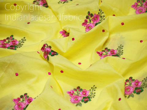 Indian Embroidered Cotton Fabric by the Yard Embroidery Quilting Crafting Sewing Nursery Drapery Kids Women Summer Dress Home Decor Apparels Pillow Cushion Cover Making