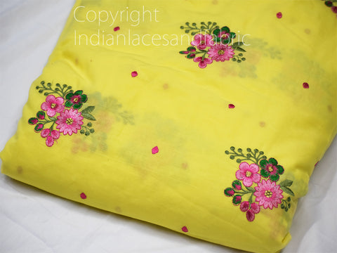 Indian Embroidered Cotton Fabric by the Yard Embroidery Quilting Crafting Sewing Nursery Drapery Kids Women Summer Dress Home Decor Apparels Pillow Cushion Cover Making