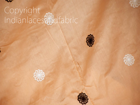 Indian Peach Embroidered Cotton Fabric by the Yard Embroidery Sewing Quilting Crafting Nursery Drapery Kids Summer Dress Skirts Pillowcases Cushion Cover Making