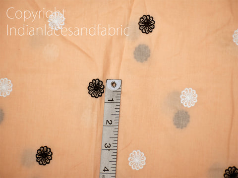 Indian Peach Embroidered Cotton Fabric by the Yard Embroidery Sewing Quilting Crafting Nursery Drapery Kids Summer Dress Skirts Pillowcases Cushion Cover Making