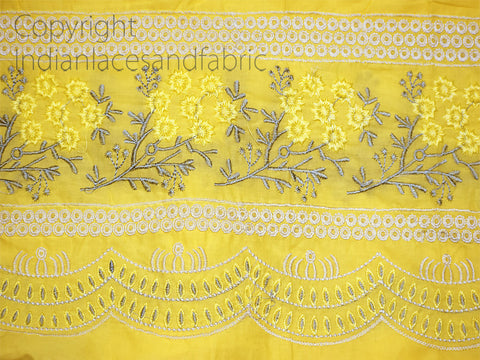 Indian Yellow Embroidered Cotton Fabric by Yard Crafting Sewing Kids Women Summer Dress making Material Curtains Skirts Palazzo Pants Skirts Home Decor Cushion Cover