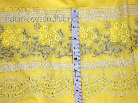 Indian Yellow Embroidered Cotton Fabric by Yard Crafting Sewing Kids Women Summer Dress making Material Curtains Skirts Palazzo Pants Skirts Home Decor Cushion Cover