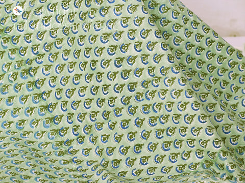 Green Indian block stamp print soft cotton by yard fabric pajamas sewing craft quilting kitchen curtain summer dress shorts kids sleepwear fabric