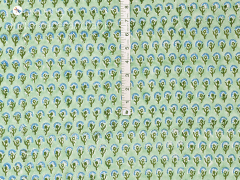 Green Indian block stamp print soft cotton by yard fabric pajamas sewing craft quilting kitchen curtain summer dress shorts kids sleepwear fabric