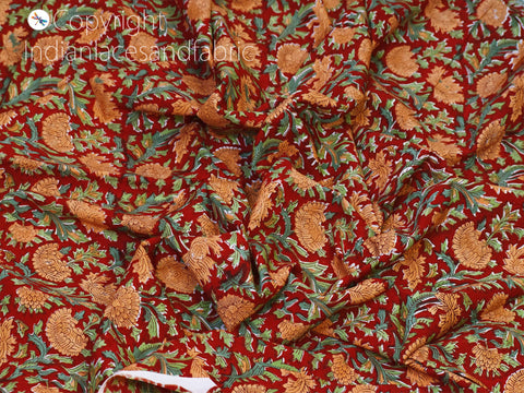 Indian red hand block printed sewing soft cotton fabric by the yard home furnishing quilting sewing crafting drapery apparel baby nursery kids cloths cushion covers making fabric