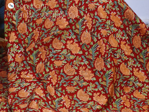Indian red hand block printed sewing soft cotton fabric by the yard home furnishing quilting sewing crafting drapery apparel baby nursery kids cloths cushion covers making fabric