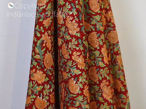 Indian red hand block printed sewing soft cotton fabric by the yard home furnishing quilting sewing crafting drapery apparel baby nursery kids cloths cushion covers making fabric