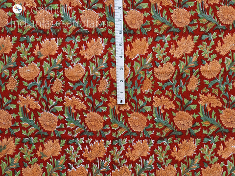 Indian red hand block printed sewing soft cotton fabric by the yard home furnishing quilting sewing crafting drapery apparel baby nursery kids cloths cushion covers making fabric