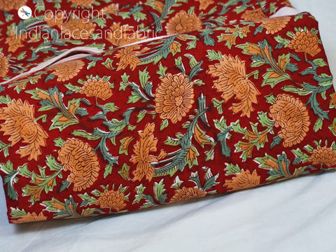 Indian red hand block printed sewing soft cotton fabric by the yard home furnishing quilting sewing crafting drapery apparel baby nursery kids cloths cushion covers making fabric