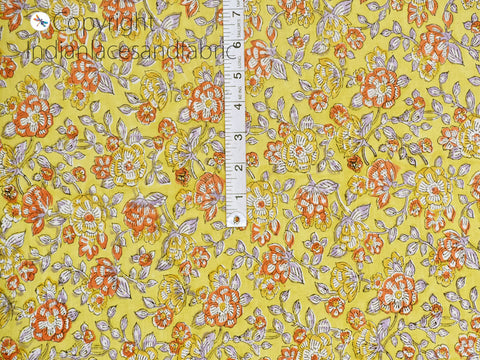 Indian yellow block printed soft fabric by yard home décor drapery curtain quilting hand stamped sewing crafting women kids summer dresses kitchen curtains table runner fabric