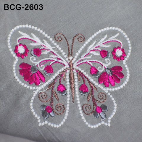 Grey Indian Embroidered Cotton Fabric by the Yard Embroidery Sewing Nursery Curtain DIY Crafting Summer Kid Women Dress Material Quilting