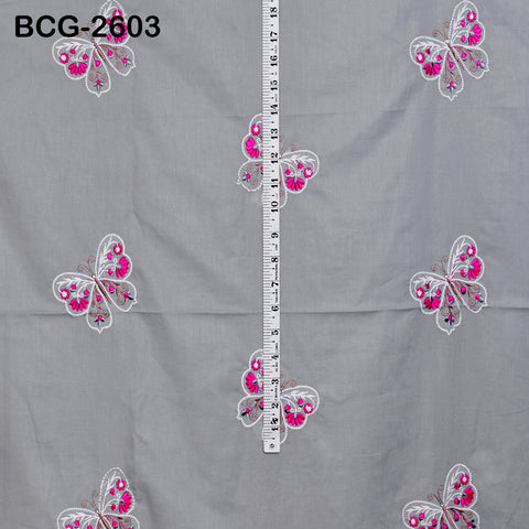 Grey Indian Embroidered Cotton Fabric by the Yard Embroidery Sewing Nursery Curtain DIY Crafting Summer Kid Women Dress Material Quilting