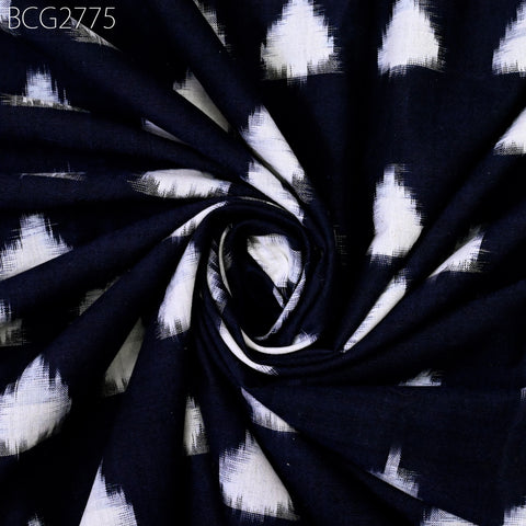 Indian Midnight Blue Double Ikat Cotton Fabric by the Yard Homespun Handloom Quilting Sewing Crafting Summer Dresses Cushion Cover