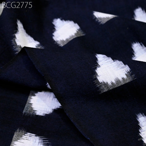 Indian Midnight Blue Double Ikat Cotton Fabric by the Yard Homespun Handloom Quilting Sewing Crafting Summer Dresses Cushion Cover