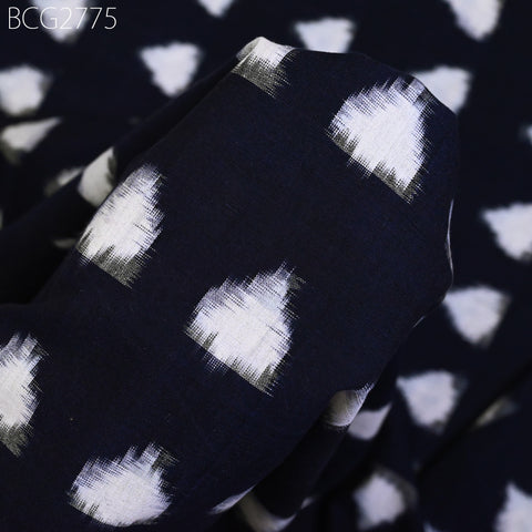 Indian Midnight Blue Double Ikat Cotton Fabric by the Yard Homespun Handloom Quilting Sewing Crafting Summer Dresses Cushion Cover