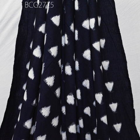 Indian Midnight Blue Double Ikat Cotton Fabric by the Yard Homespun Handloom Quilting Sewing Crafting Summer Dresses Cushion Cover