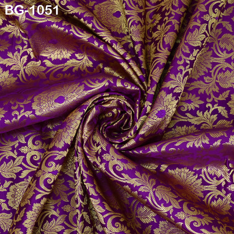 Purple Brocade Fabric Bridal Banarasi Gold Brocade Fabric, Wedding Dress Fabric, Brocade by the Yard for Lengha
