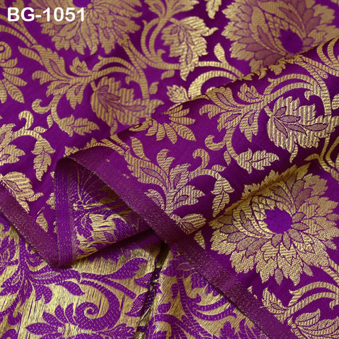 Purple Brocade Fabric Bridal Banarasi Gold Brocade Fabric, Wedding Dress Fabric, Brocade by the Yard for Lengha