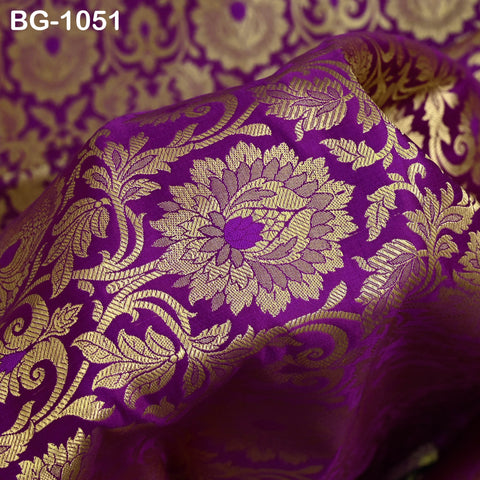 Purple Brocade Fabric Bridal Banarasi Gold Brocade Fabric, Wedding Dress Fabric, Brocade by the Yard for Lengha