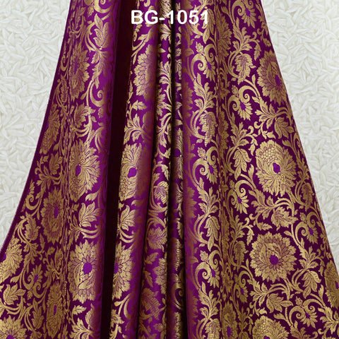 Purple Brocade Fabric Bridal Banarasi Gold Brocade Fabric, Wedding Dress Fabric, Brocade by the Yard for Lengha