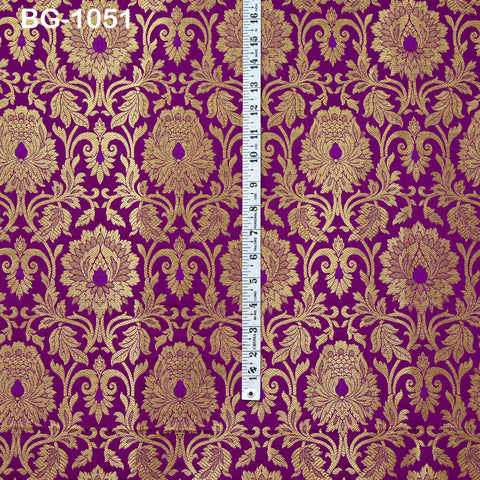 Purple Brocade Fabric Bridal Banarasi Gold Brocade Fabric, Wedding Dress Fabric, Brocade by the Yard for Lengha