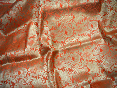 Banarasi Blended Silk Golden Design sherwani Fabric Dark Peach Brocade By The Yard Occasion Pillow Cover Outdoor Hair Crafting Tops Scrap Booking Projects Fashion Designer Sewing Material