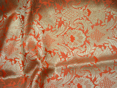 Banarasi Blended Silk Golden Design sherwani Fabric Dark Peach Brocade By The Yard Occasion Pillow Cover Outdoor Hair Crafting Tops Scrap Booking Projects Fashion Designer Sewing Material