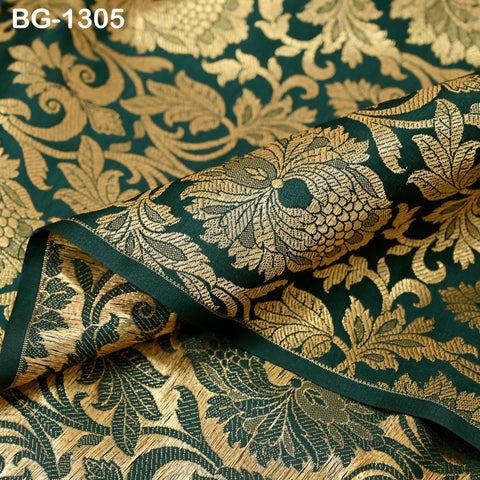 Silk Brocade Fabric Bottle Green Gold Banarasi Blended Silk Brocade Fabric by the Yard Banaras Brocade for Wedding Dress Bridesmaid Lehenga