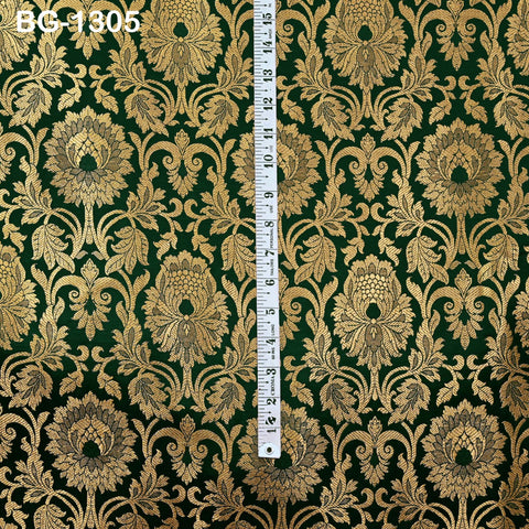 Silk Brocade Fabric Bottle Green Gold Banarasi Blended Silk Brocade Fabric by the Yard Banaras Brocade for Wedding Dress Bridesmaid Lehenga