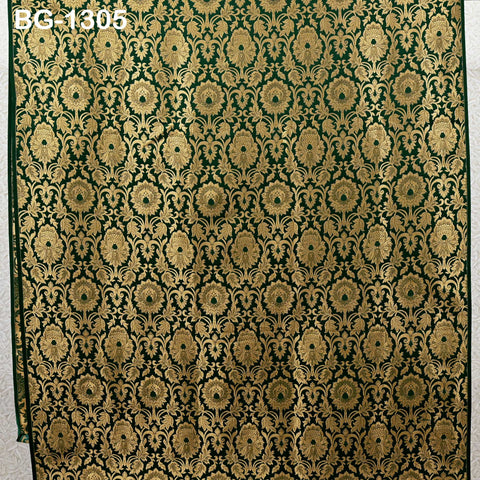 Silk Brocade Fabric Bottle Green Gold Banarasi Blended Silk Brocade Fabric by the Yard Banaras Brocade for Wedding Dress Bridesmaid Lehenga