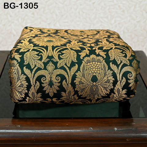 Silk Brocade Fabric Bottle Green Gold Banarasi Blended Silk Brocade Fabric by the Yard Banaras Brocade for Wedding Dress Bridesmaid Lehenga