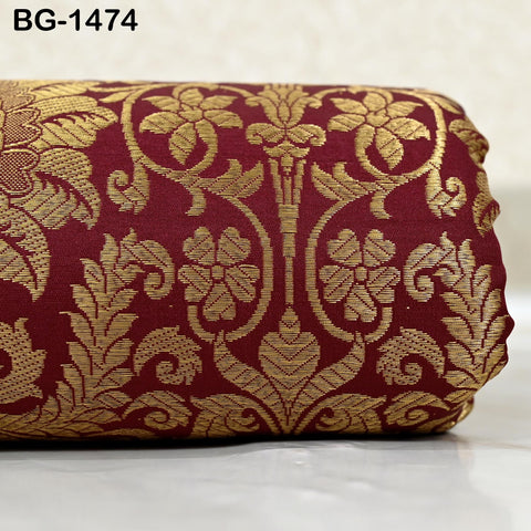 Maroon Gold Indian Banarasi Fabric Wedding Dress Banaras Fabric by the Yard Crafting sewing Costumes Lehenga Skirt jacket home decor brocade