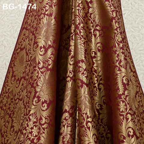 Maroon Gold Indian Banarasi Fabric Wedding Dress Banaras Fabric by the Yard Crafting sewing Costumes Lehenga Skirt jacket home decor brocade