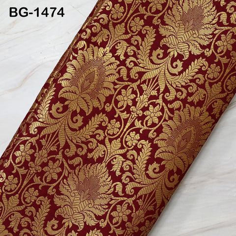 Maroon Gold Indian Banarasi Fabric Wedding Dress Banaras Fabric by the Yard Crafting sewing Costumes Lehenga Skirt jacket home decor brocade