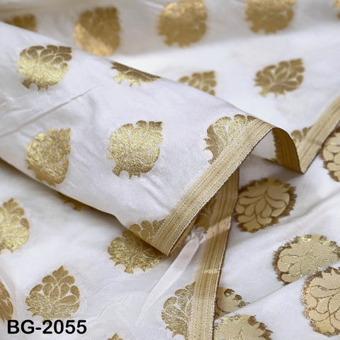 White Dyeable Brocade Fabric by the yard Gold Banarasi Lehenga Skirt Costume Wedding Dress Material Drapery Cushion Covers Saree Blouses